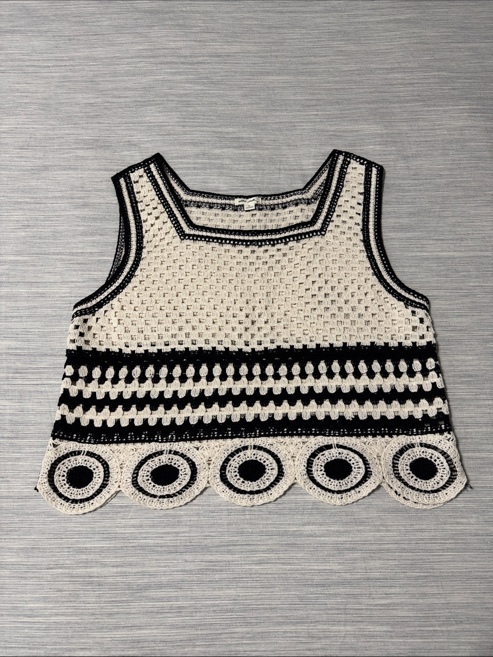 Ultra Pink Black and Cream Boho Crochet Tank Top Cotton Blend size XL